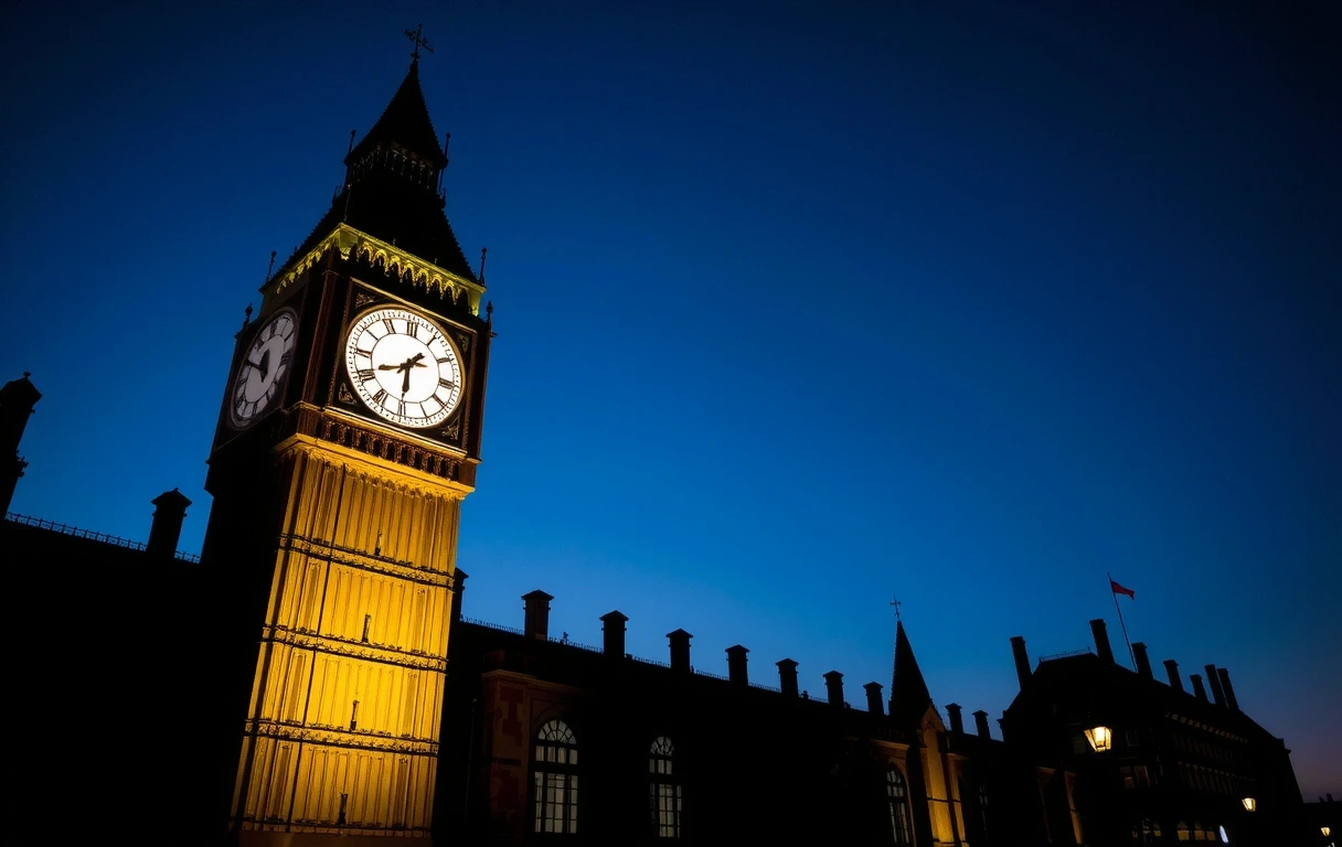 Historic clock tower silhouette