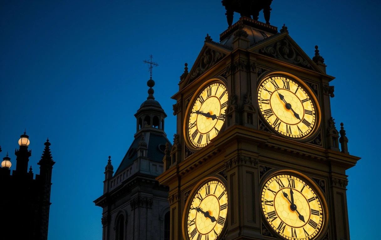 Historic clock tower at twilight