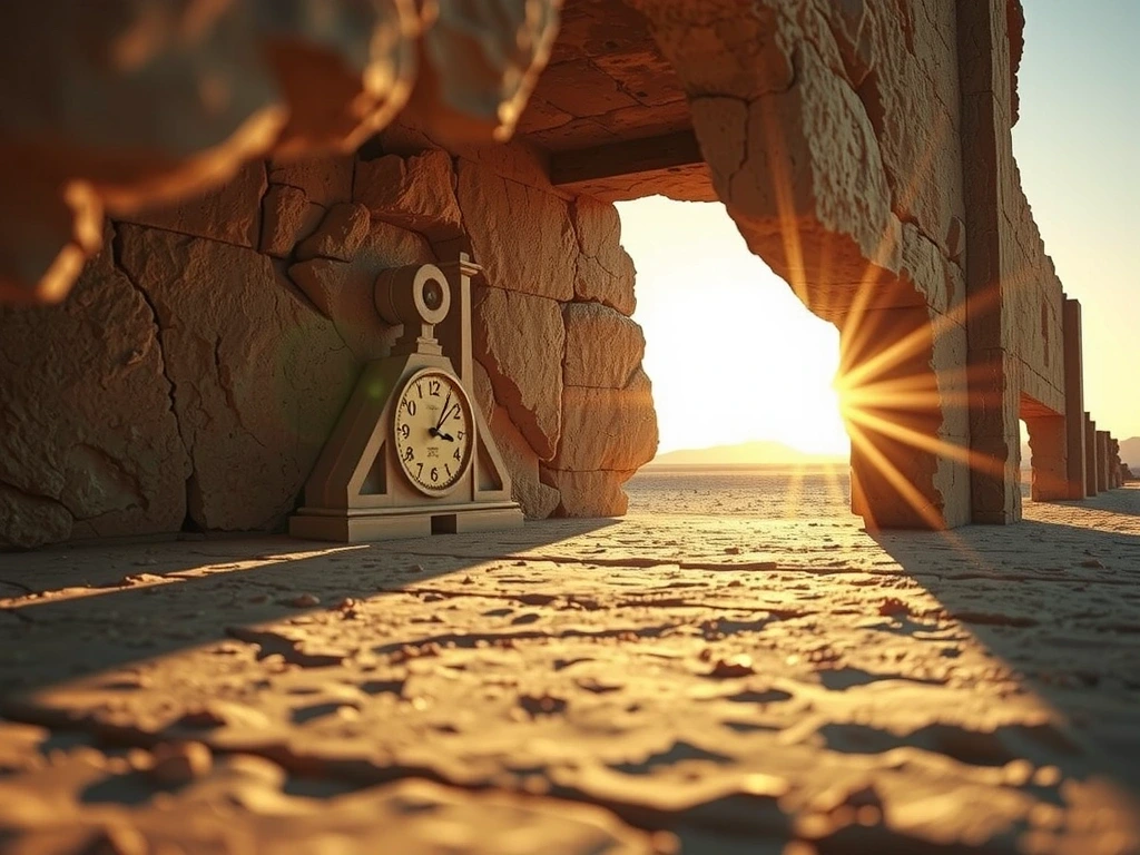 Ancient sundial in desert sunset